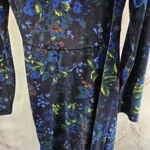 Maeve Dress Womens XS Blue Floral Velvet Midi Keyhole Constance Slit - Picture 8 of 13
